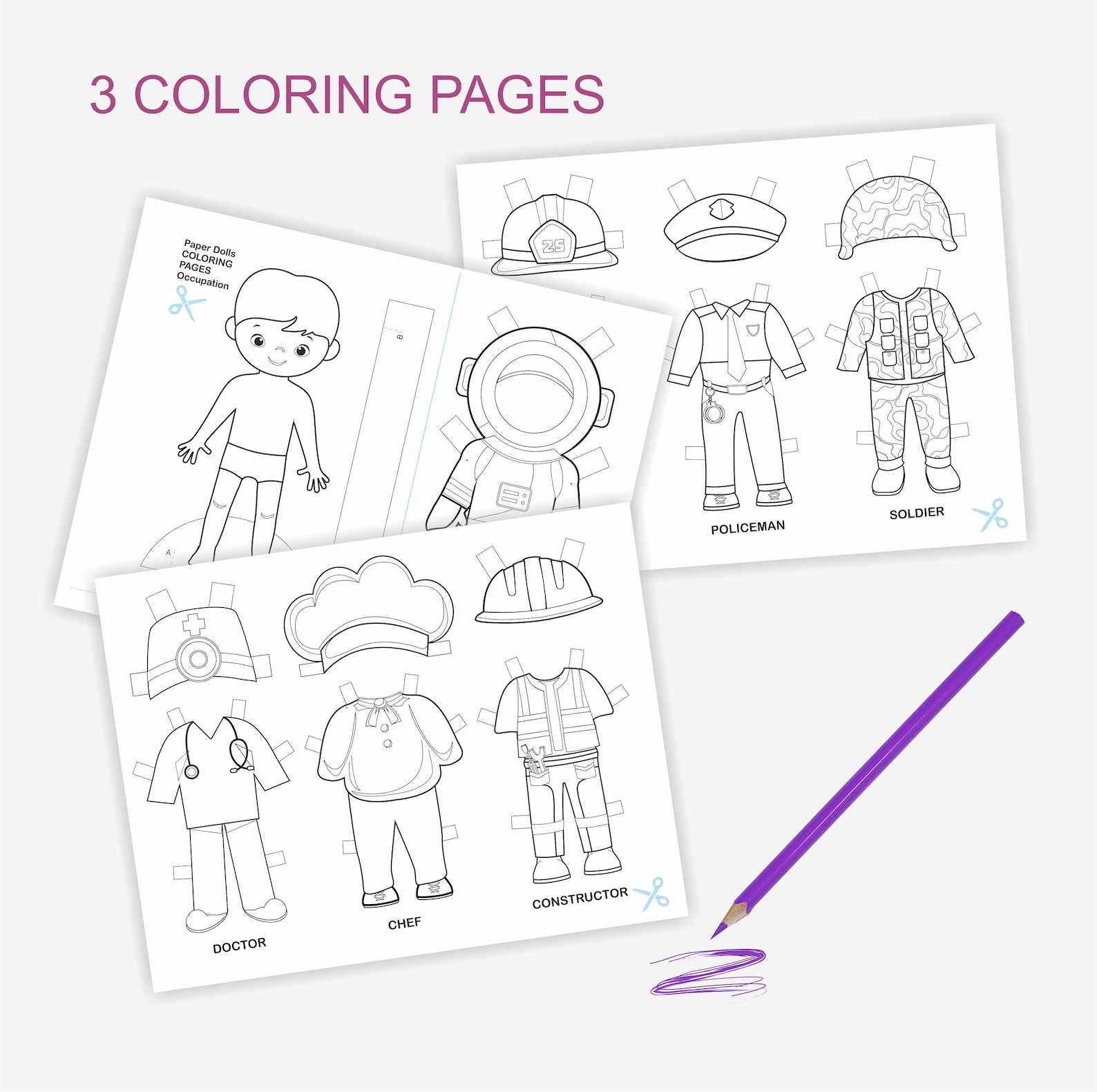 Community Helpers Paper Dolls: Occupation Coloring Pages (PDF Printable ...