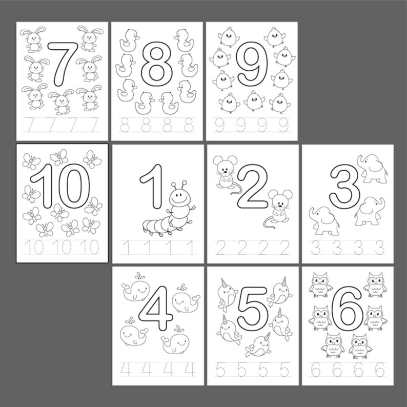 1 10 Numbers Printable Coloring Page Worksheets for Kids - Etsy