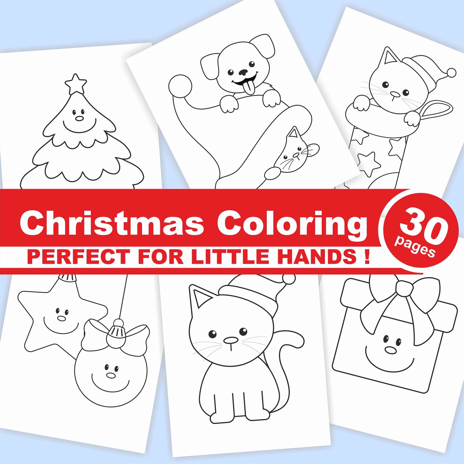 Christmas Coloring Pages for Toddlers, Printable Kids Activity (30 PDF ...