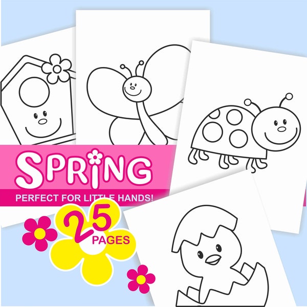 Páginas para colorear de primavera imprimibles para niños, niños pequeños y preescolares, Libro para colorear Página para colorear Preescolar Jardín de infantes Escuela en casa