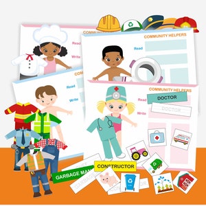 Cahier chargé d'aides communautaires, activités pour tout-petits, cartable occupé, profession afro-américaine, feuilles d'exercices préscolaires imprimables, activité Montessori