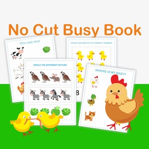 No Cut Busy Book. Farm Animals. PRESCHOOL Printable Busy Book. Learning Binder Worksheets for Preschooler. Homeschool Folder Activities
