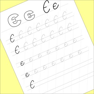 May include: A worksheet for practicing writing the lowercase letter 'c'. The letter 'c' is written in cursive at the top of the page. The letter 'c' is written in cursive in a box at the top left of the page. There are multiple rows of dotted lines for practicing writing the letter 'c'.