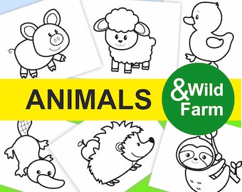 Farm & Wild Animals Coloring Pages: Kids' Activity Book (PDF Download)
