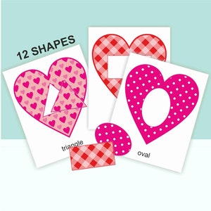 Valentine&#39;s Day Activities, Shapes Montessori Flashcards, Pattern Match Activity, Toddler Preschool Educational Materials, Valentine&#39;s Theme