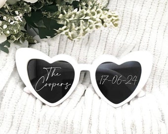 Personalised Wedding Heart Shaped Sunglasses | Personalised Sunglasses Sticker | Viral TikTok Sunglasses | Hen Party | White Sunglasses
