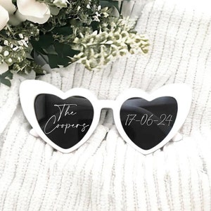 Personalised Wedding Heart Shaped Sunglasses | Personalised Sunglasses Sticker | Viral TikTok Sunglasses | Hen Party | White Sunglasses