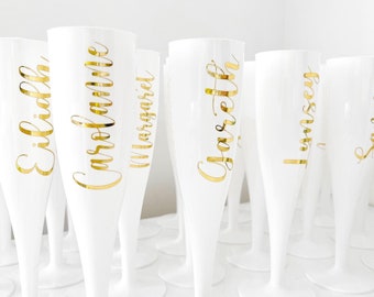Personalised Champagne Flutes, Personalised White Prosecco Flutes, Hen Do Champagne Flutes, Plastic Champagne Glass