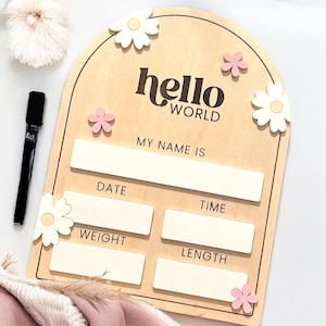 Targa personalizzata "Hello World" / Targa per traguardo del bambino / Targa per bambino / Targa con nome personalizzata / Dischi in legno personalizzati per traguardo / Targa con nome