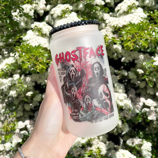 Frosted Ghostface 16oz Beer Glass Can, No You Hang Up, Scream Movie Tumbler, Horror Movie Cup, Scream Fan Cup, Halloween Tumbler