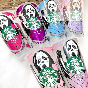 Personalised Scream Ghost Face Starbucks Cold Cup UK with Name 24oz Venti Tumbler with Straw