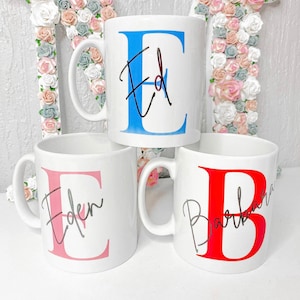 Personalised Mug with Initial and Name | Mug for Him | Glass Coffee Cup | Personalised Initial Glass | Gifts For Her | Custom Mug