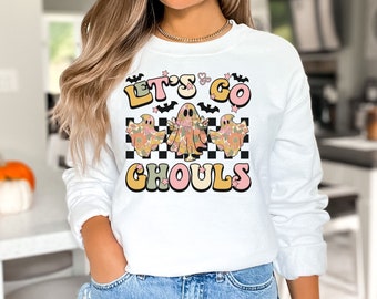 Retro Halloween Sweatshirt,Lets Go Ghouls Crewneck, T-shirt Halloween Shirt, Retro Fall Apparel, Fall Shirt, T-shirt Ghost Shirt, Boho Shirt