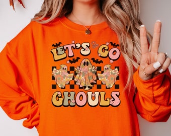 Retro Halloween Sweatshirt,Lets Go Ghouls Crewneck, T-shirt Halloween Shirt, Retro Fall Apparel, Fall Shirt, T-shirt Ghost Shirt, Boho Shirt