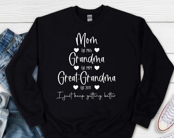 Great Grandma Gift, Custom Mom Grandma Great Grandma Sweatshirt, Gift For Great Grandma, Pregnancy Announcement, Baby Reveal, Mothers Day