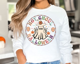 Cute Spooky Ghost Sweatshirt, Women's Ghost Halloween Sweatshirt, Retro Sweater,Halloween Sweatshirt, Halloween Party Shirt, Fall Sweatshirt