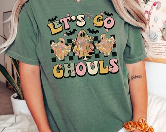 Retro Halloween Comfort Colors®Lets Go Ghouls Shirt, T-shirt Halloween Shirt, Retro Fall Shirt, Fall Shirt, T-shirt Ghost Shirt, Boho Shirt