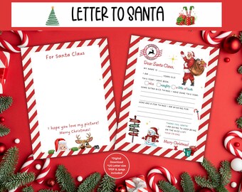 Santa Letters Printable Instant Download, Dear Santa Letter, Kids Letter To Santa, Kids Christmas Wish List, Letter To Santa Coloring Page