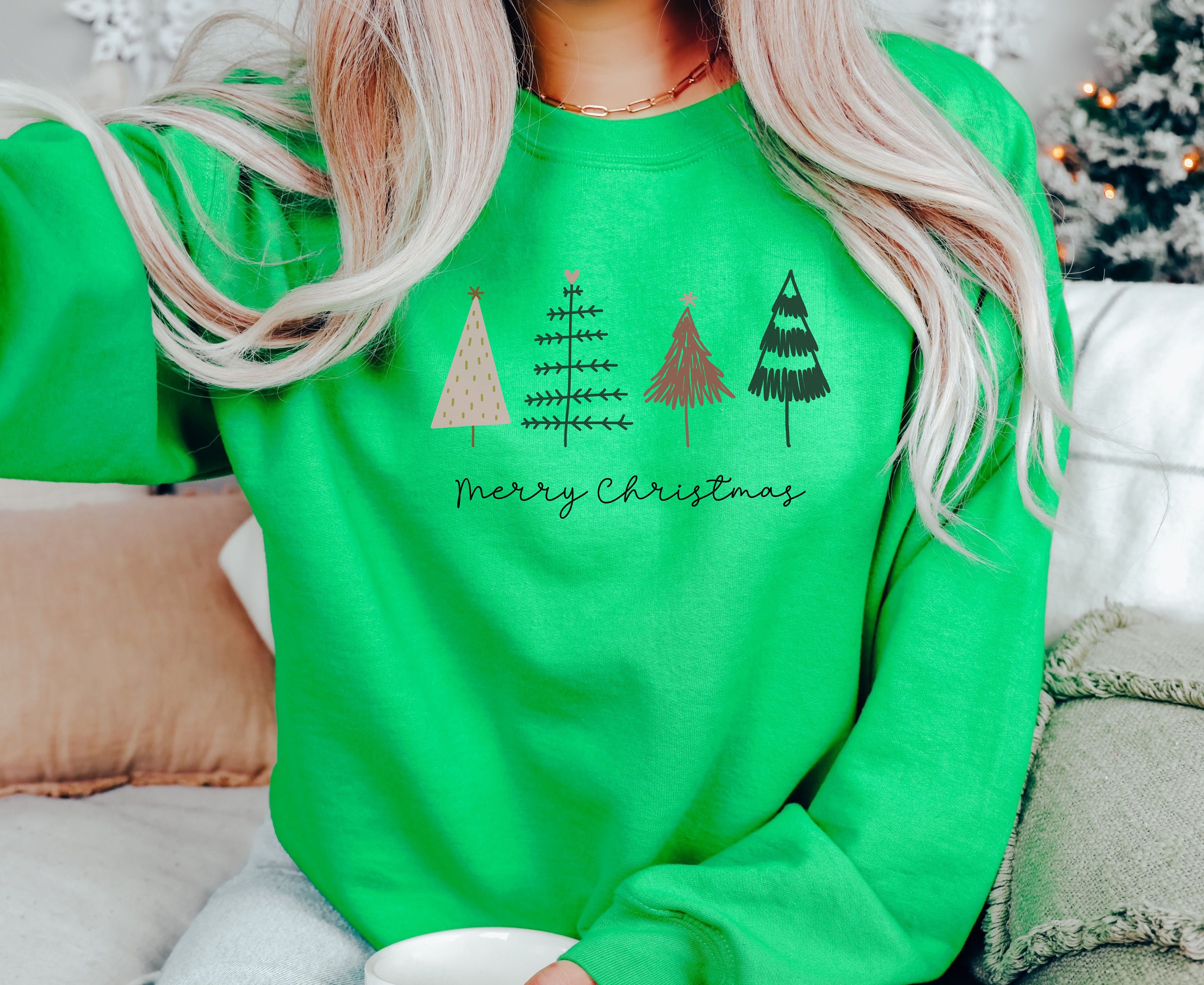 Merry Christmas Trees Sweatshirt Cute Christmas Sweatshirt