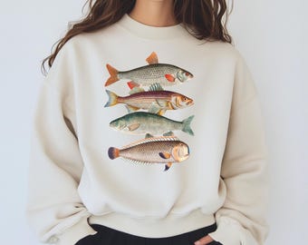 Rainbow Trout Shirt, Fish Field Guide Sweatshirt, River Fish Trout Species, Fly Fishing Gift Boho Beach Vintage Fisherman Aesthetic Crewneck