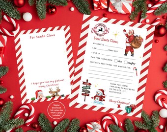 Santa Letters Printable Instant Download, Dear Santa Letter, Kids Letter To Santa, Kids Christmas Wish List, Letter To Santa Coloring Page