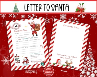 Santa Letters Printable Instant Download, Dear Santa Letter, Kids Letter To Santa, Kids Christmas Wish List, Letter To Santa Coloring Page