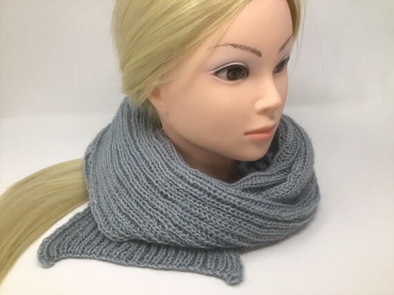 Soft, hazy blue, super fine alpaca/rayon scarf, brioche pattern, extra long