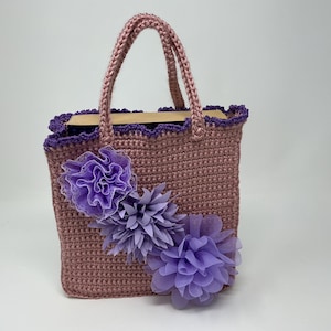 einzigartige Geschenktüte, V2, mit 3D-Stoffblumen, gehäkelt