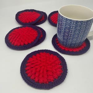Crochet red/ purple coasters, set of 2