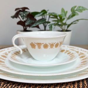 Corelle BUTTERFLY GOLD Place Setting / Dinner Plate / Salad Plate / Coffee Tea Flat Cup / Set of 4 Saucers / Replacement Pieces / Yellow