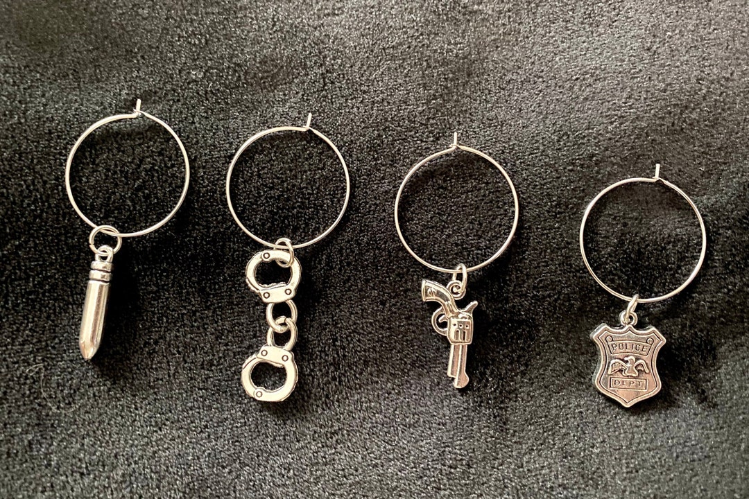 Wine Glass Charm Rings Police Set of 4 Etsy