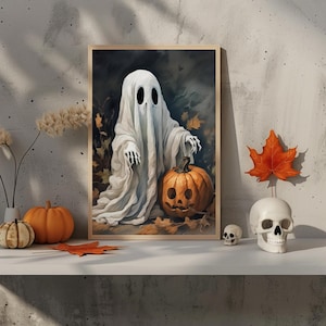 Ghost Painting Printable Art Print, Halloween Home Decor, Abstract Cute Ghost Oil Painting, Vintage Aesthetic, Dark Academia, Cottagecore