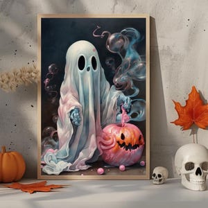 Ghost Painting Printable Art Print, Halloween Home Decor, Abstract Cute Ghost Oil Painting, Vintage Aesthetic, Dark Academia, Cottagecore