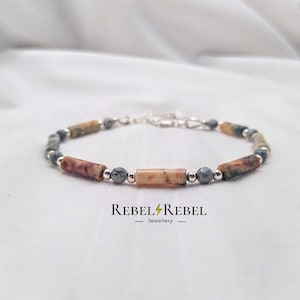 Bracelet en argent sterling 925 avec agate folle et jaspe carte, bracelet de perles de pierres précieuses neutres minimaliste et délicat pour l'automne/automne