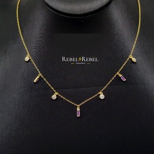 Crystal Charm 925 Sterling Silver Choker, Minimalist 18k Gold Plated Geometric Stacking Necklace, Cute Dainty Purple CZ Layering Choker