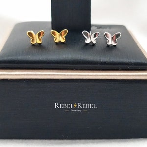 Butterfly Sterling Silver Stud Earrings: Dainty 18k Gold Insect Studs
