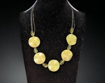 20" Vintage Yellow Chunky Resin and Bead Statement Necklace