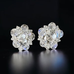 Vintage 1960s Aurora Borealis Crystal Bead Cluster Clip-On Earrings