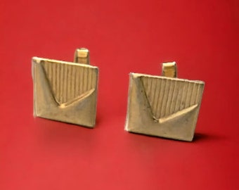 Vintage Gold Tone Art Deco Design Men's Cuff Links