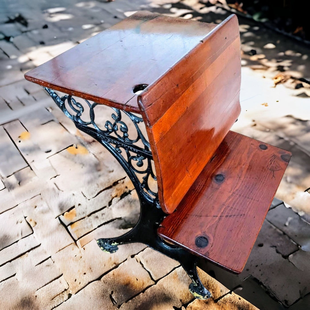 Antique Wood and Cast Iron School Desk Etsy