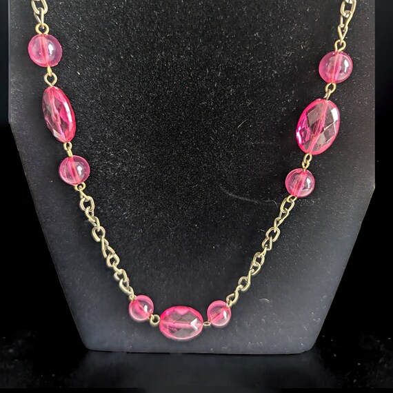 28" Vintage Hot Pink Fashion Jewelry Beaded Neckl… - image 3
