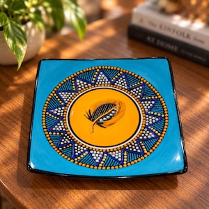 M. Funke 2005 Signed Studio Pottery Plate | Southwestern Folk Art | Turquoise & Orange