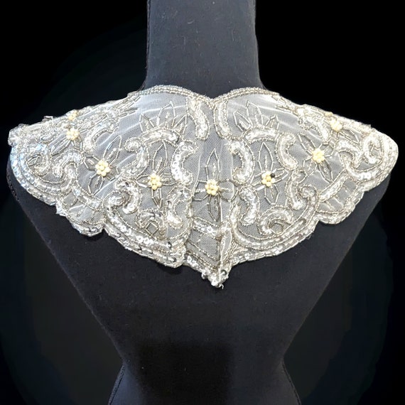 Vintage Victorian Beaded Collar Applique Nylon Sh… - image 2