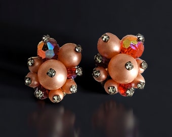 Vintage Peach Cluster Clip-On Earrings
