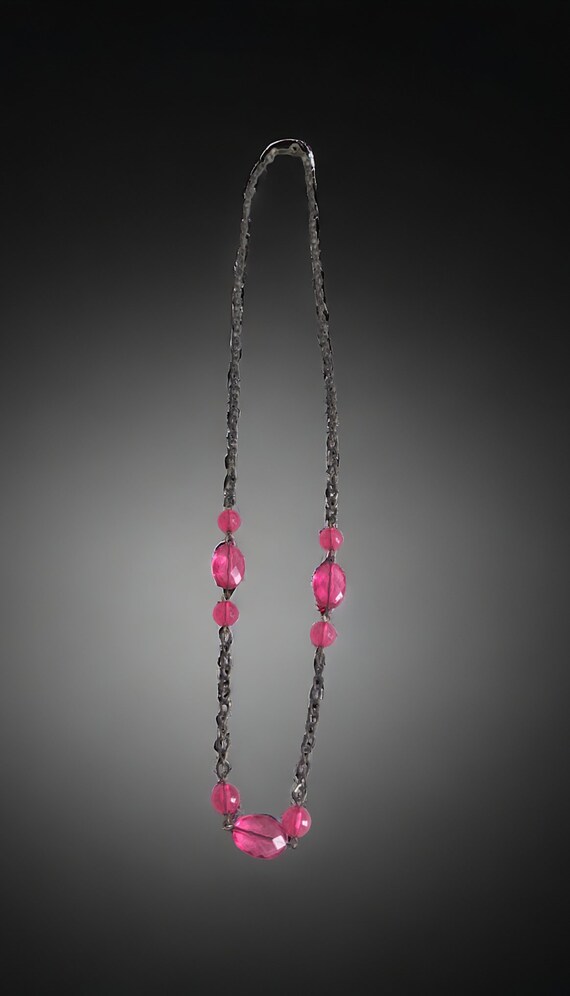 28" Vintage Hot Pink Fashion Jewelry Beaded Neckl… - image 2