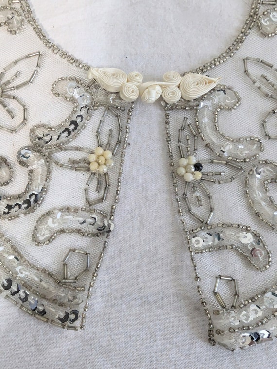 Vintage Victorian Beaded Collar Applique Nylon Sh… - image 4