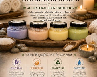 Curated Essential Oil Sugar Scrub, All Natural Body Exfoliator, Natural Skincare Spa Gift