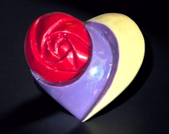 Vintage Red and Purple Heart Resin Brooch Pin
