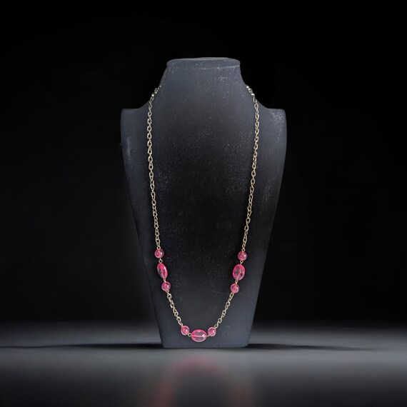 28" Vintage Hot Pink Fashion Jewelry Beaded Neckl… - image 1