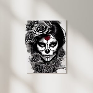 Téléchargement instantané numérique belle fille tête de mort en sucre PNG Jour des morts PNG papier peint numérique Boho Design fille tête de mort en sucre Clip Art
